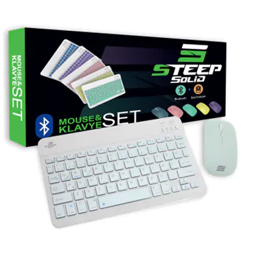 Steep Solid Magic Şarjlı Bluetooth Klavye - Mouse Set (Açık Yeşil TR) STEEPKM1T
