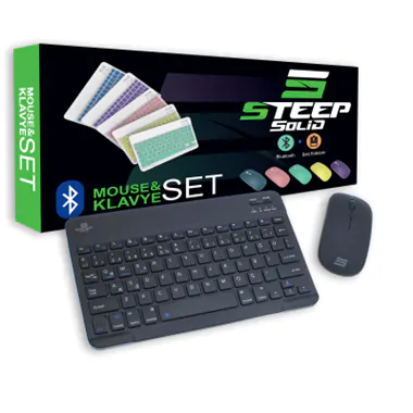 Steep Solid Magic Şarjlı Bluetooth Klavye - Mouse Set (Siyah TR) STEEPKM1B