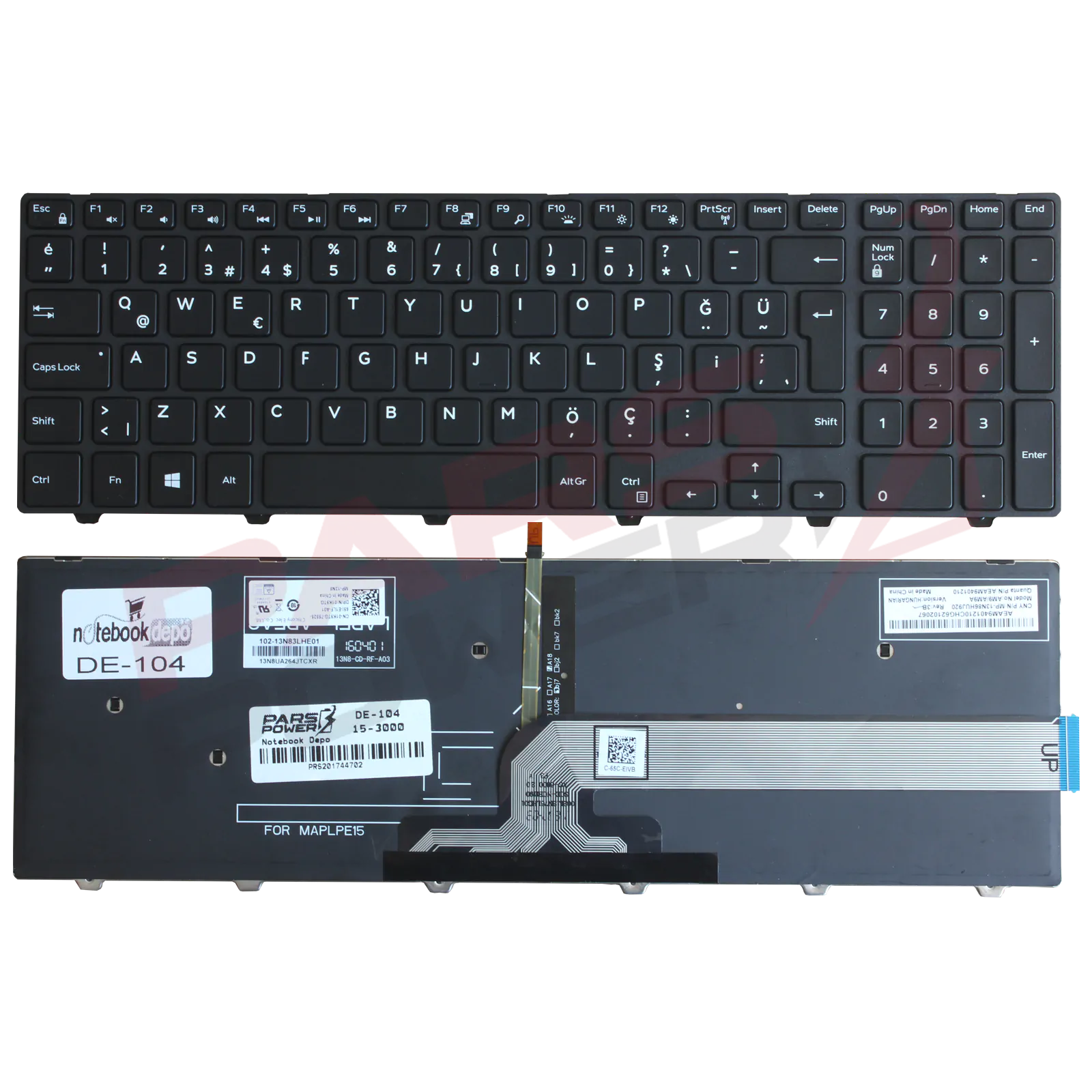 Dell 051CHY, 08XN93, 0G7P48, 0KPP2C Notebook Klavye Işıklı (Siyah TR)